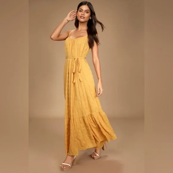 Lulus | Dresses | Lulus In The Sunlight Mustard Yellow Sleeveless Maxi Dress  Xs | Poshmark